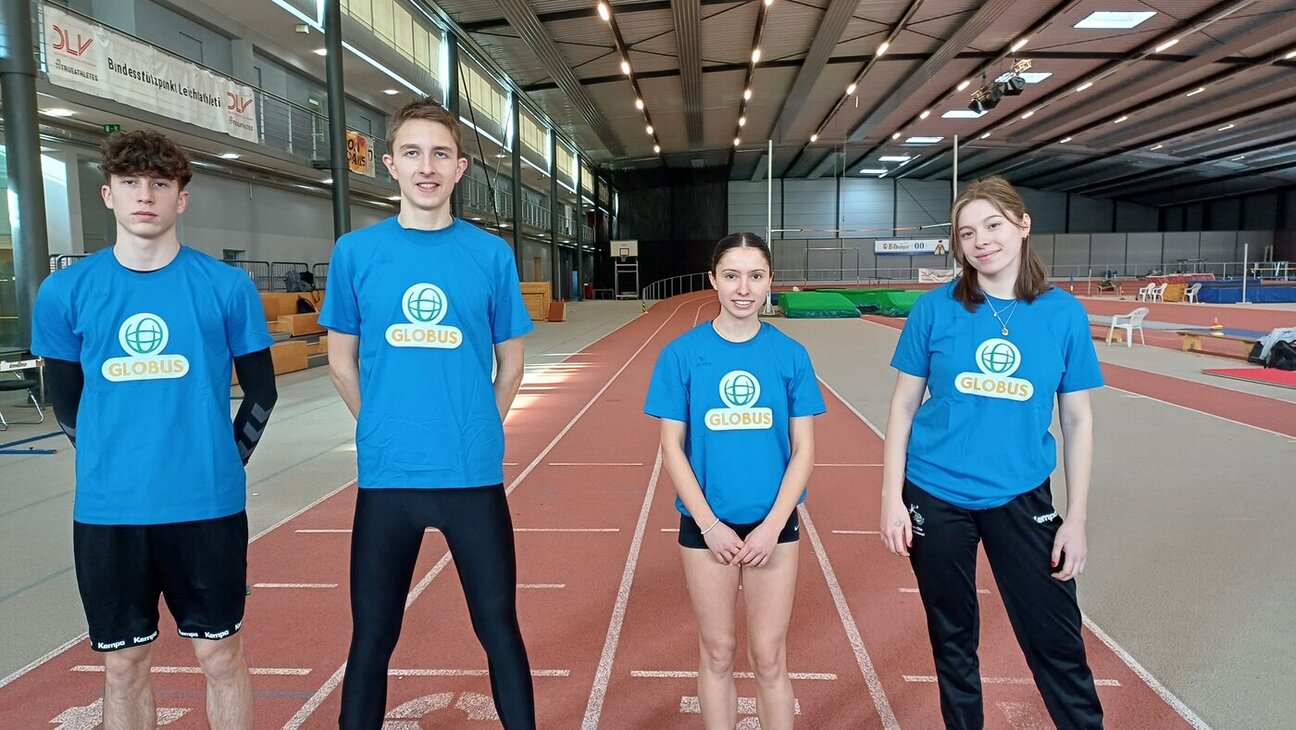 Unsere erfolgreichen DM-Teilnehmer:innen in der Leichtathletik (v.li.n.re.): Lucca, Lennart, Luisa, Amelie 20240227_100429